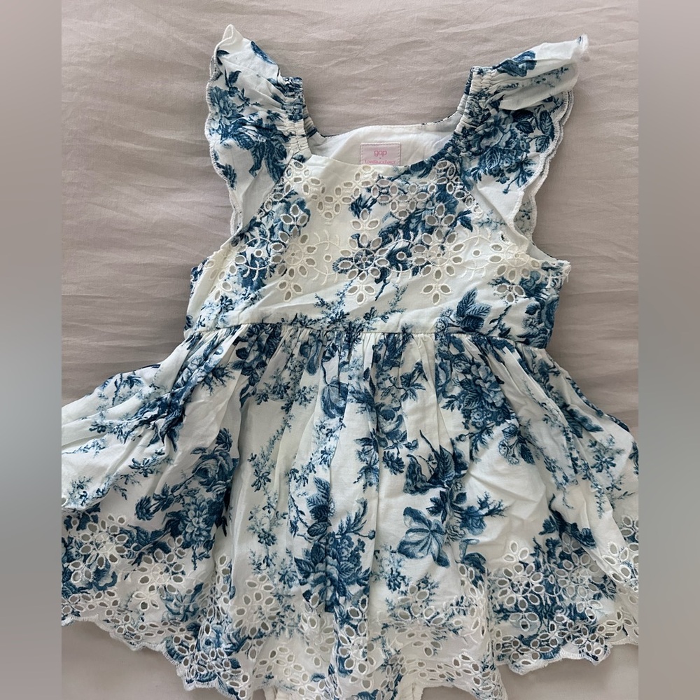 NWT - Gap | Love Shack Fancy, Girls White & Blue Floral Eyelet Dress